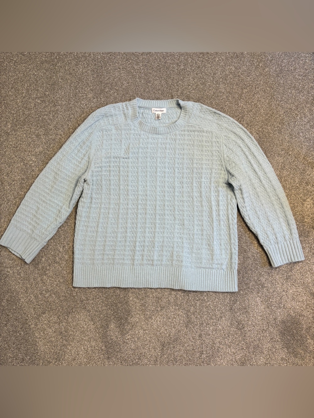 Calvin Klein Baby Blue Cable Knit Crewneck Sweater - Women Soft, Fall, Nautical